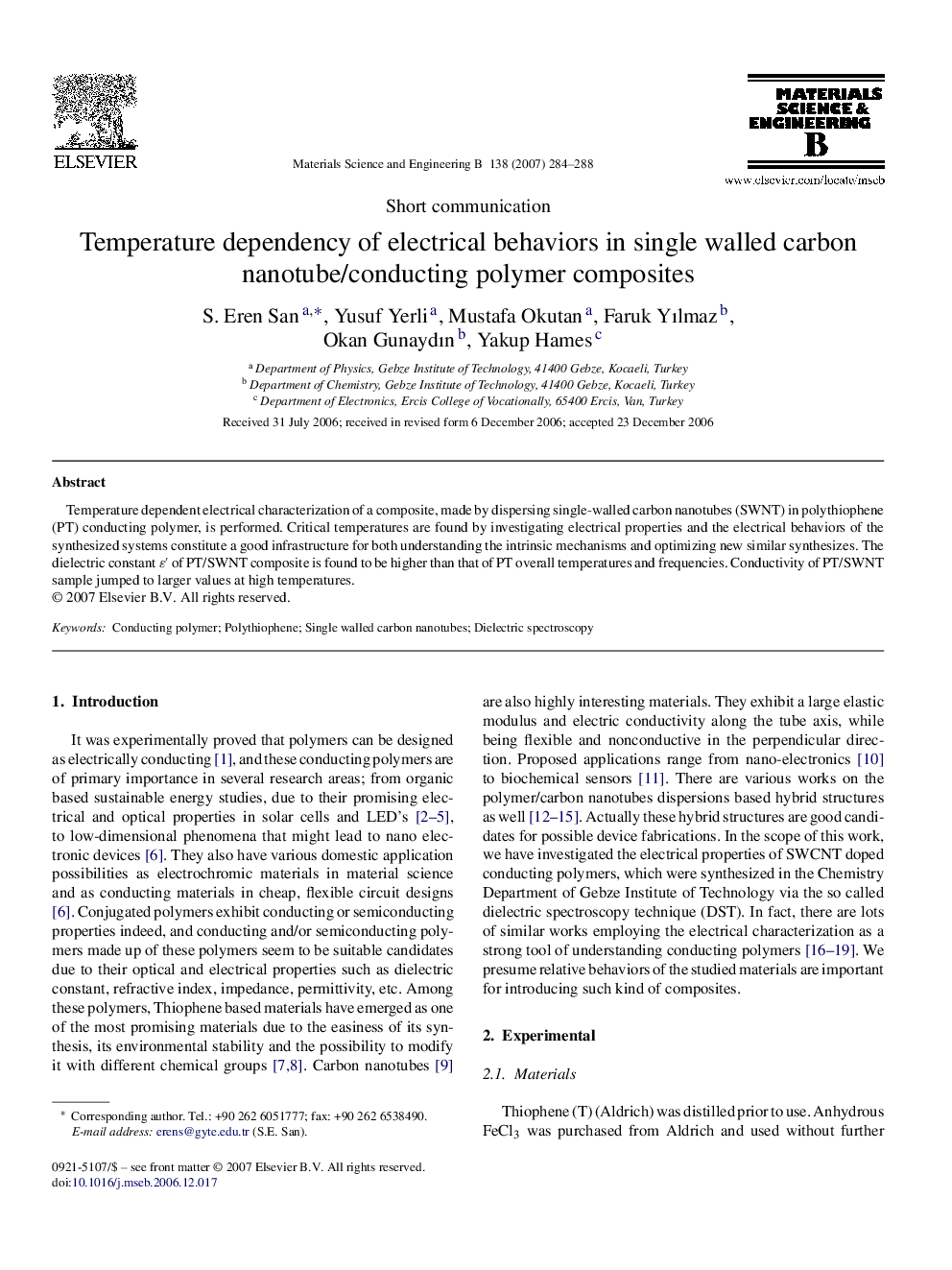 Temperature dependency of electrical behaviors in single walled carbon nanotube/conducting polymer composites