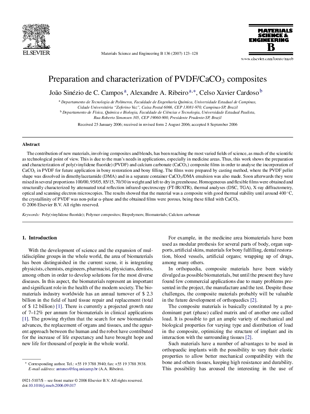 Preparation and characterization of PVDF/CaCO3 composites