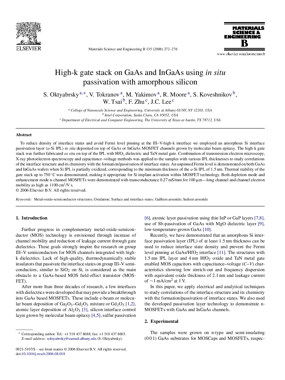 High-k gate stack on GaAs and InGaAs using in situ passivation with amorphous silicon