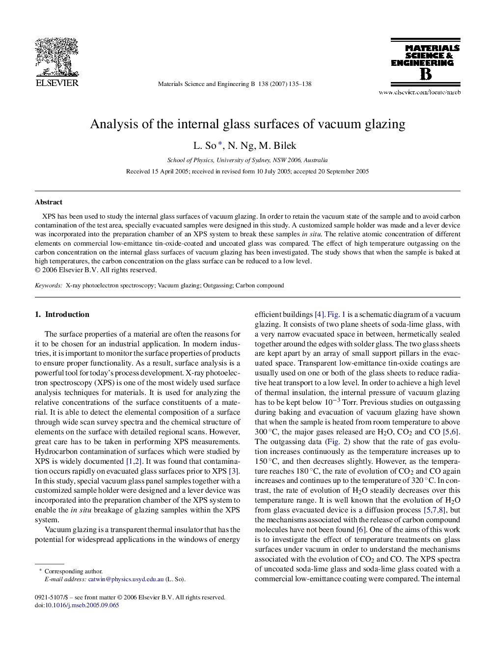 Analysis of the internal glass surfaces of vacuum glazing