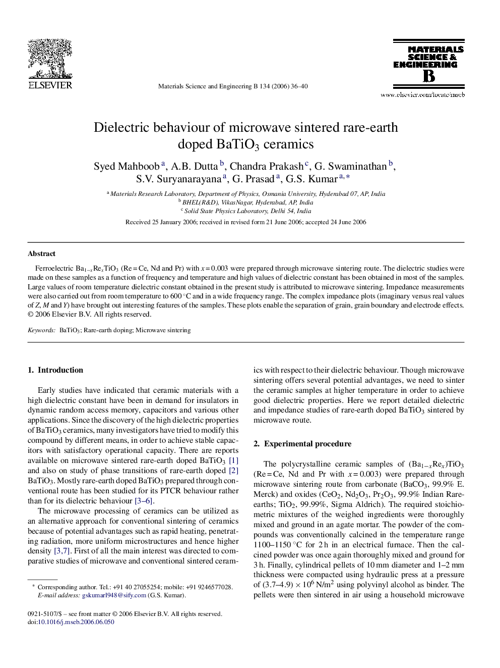 Dielectric behaviour of microwave sintered rare-earth doped BaTiO3 ceramics