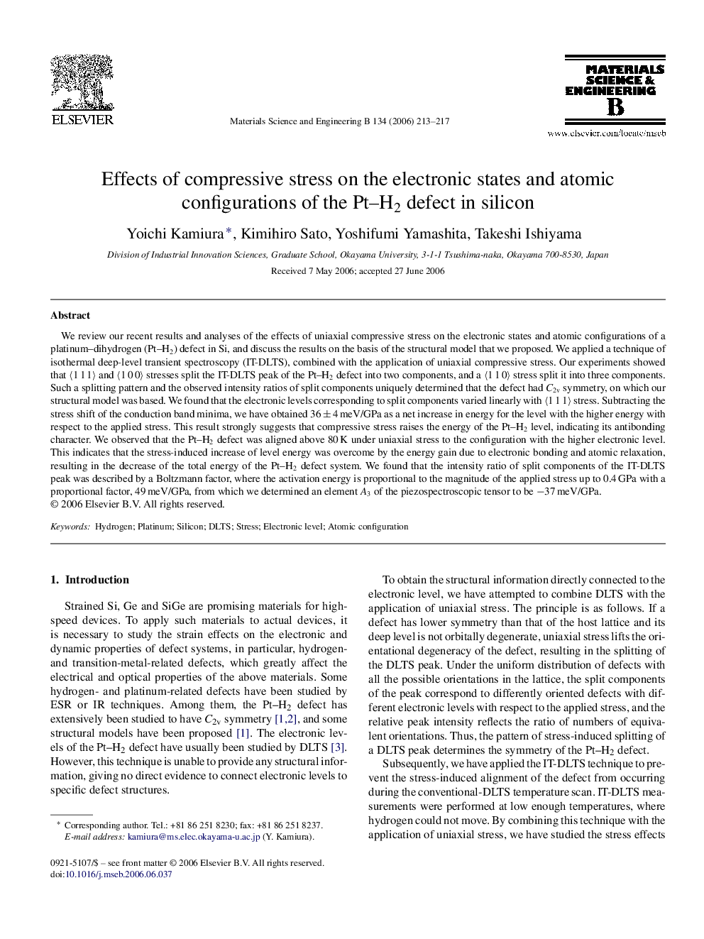 Effects of compressive stress on the electronic states and atomic configurations of the Pt-H2 defect in silicon