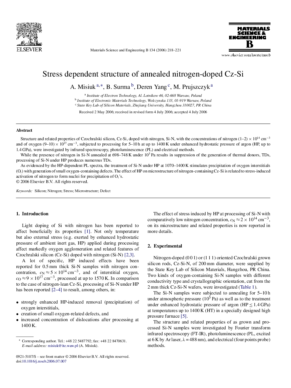 Stress dependent structure of annealed nitrogen-doped Cz-Si