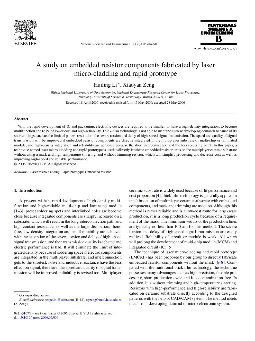 A study on embedded resistor components fabricated by laser micro-cladding and rapid prototype