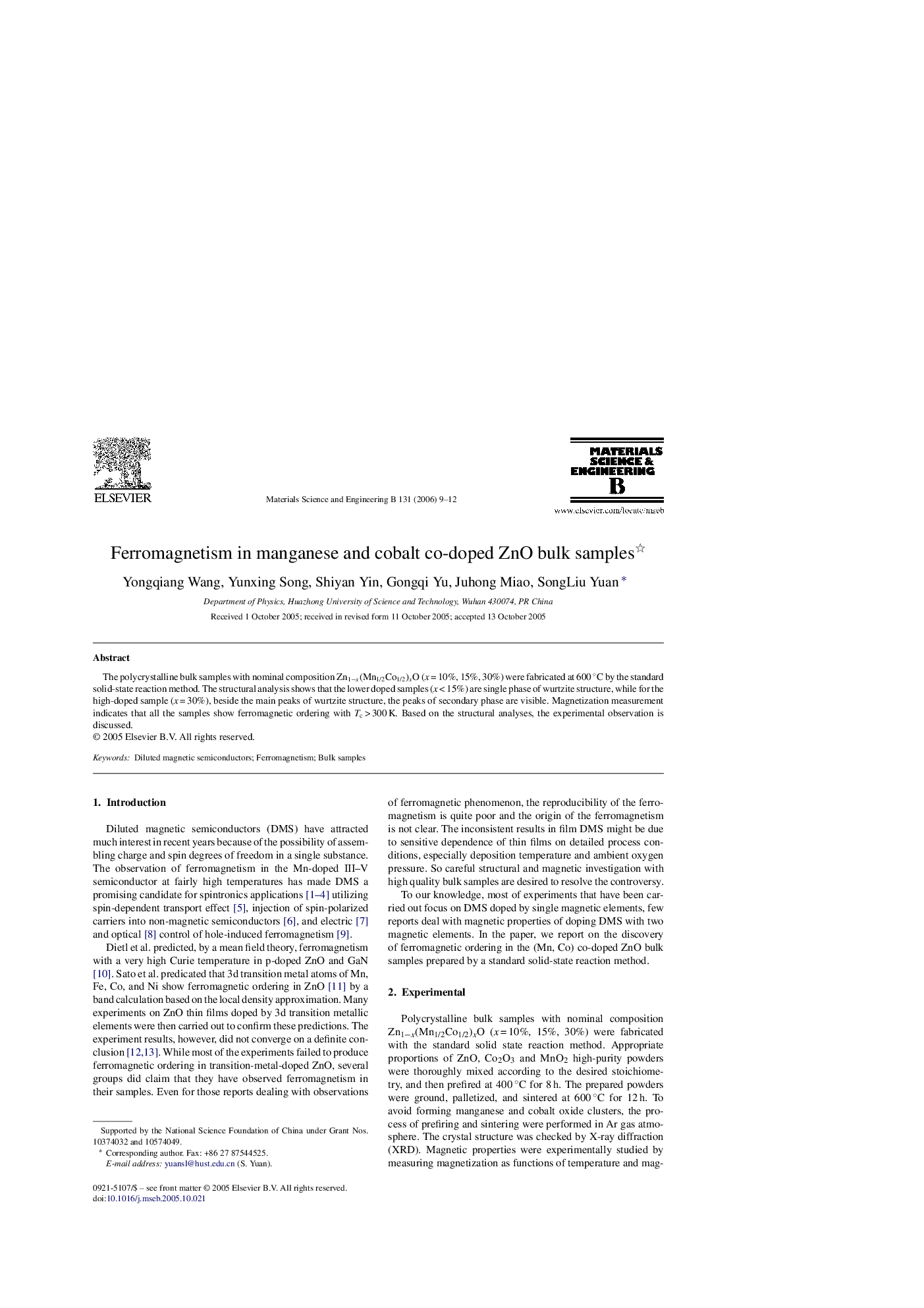 Ferromagnetism in manganese and cobalt co-doped ZnO bulk samples 