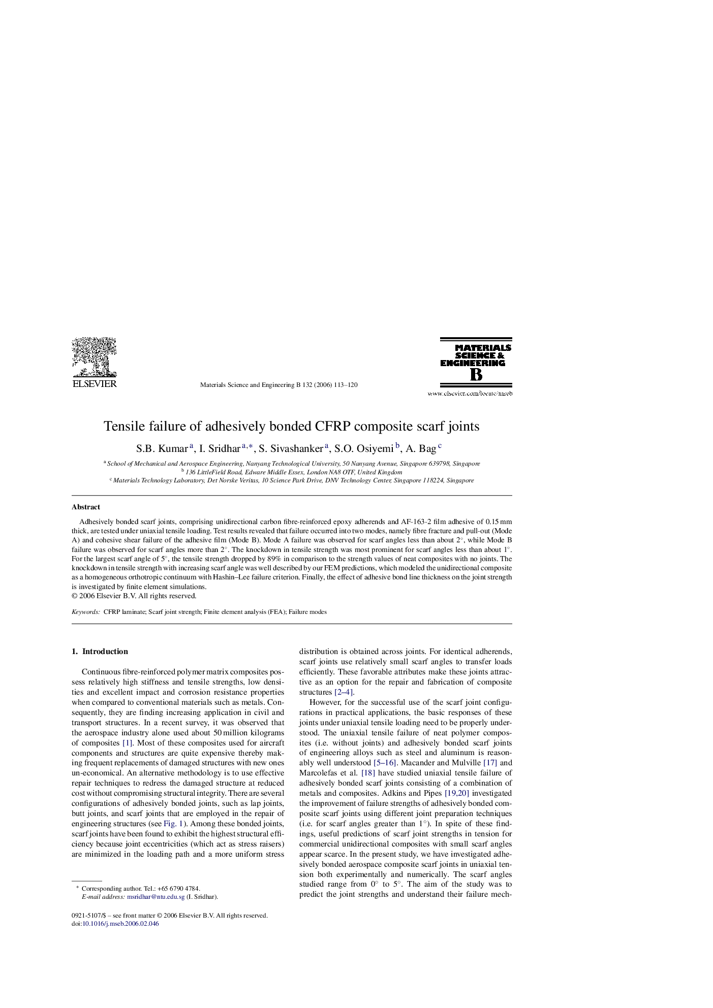 Tensile failure of adhesively bonded CFRP composite scarf joints