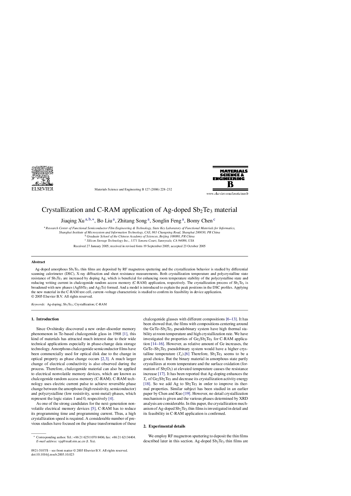 Crystallization and C-RAM application of Ag-doped Sb2Te3 material