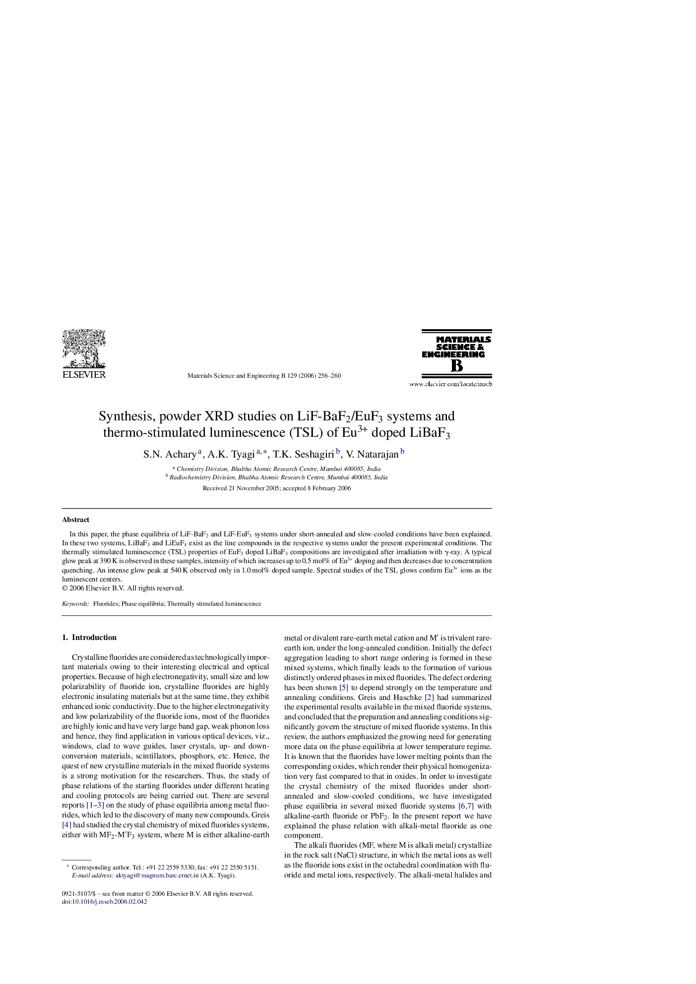 Synthesis, powder XRD studies on LiF-BaF2/EuF3 systems and thermo-stimulated luminescence (TSL) of Eu3+ doped LiBaF3