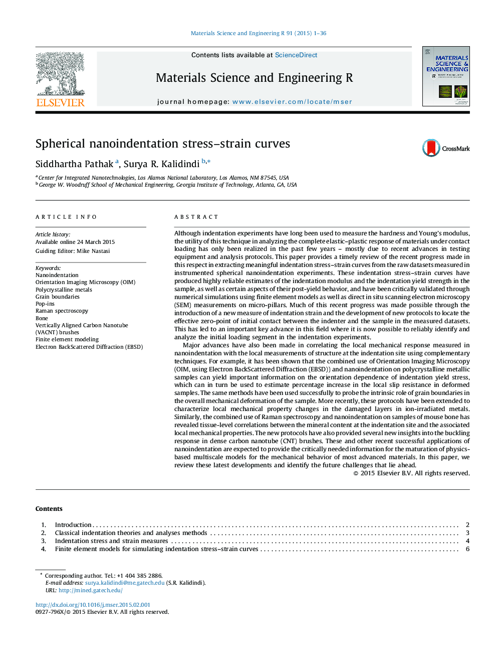 Spherical nanoindentation stress-strain curves