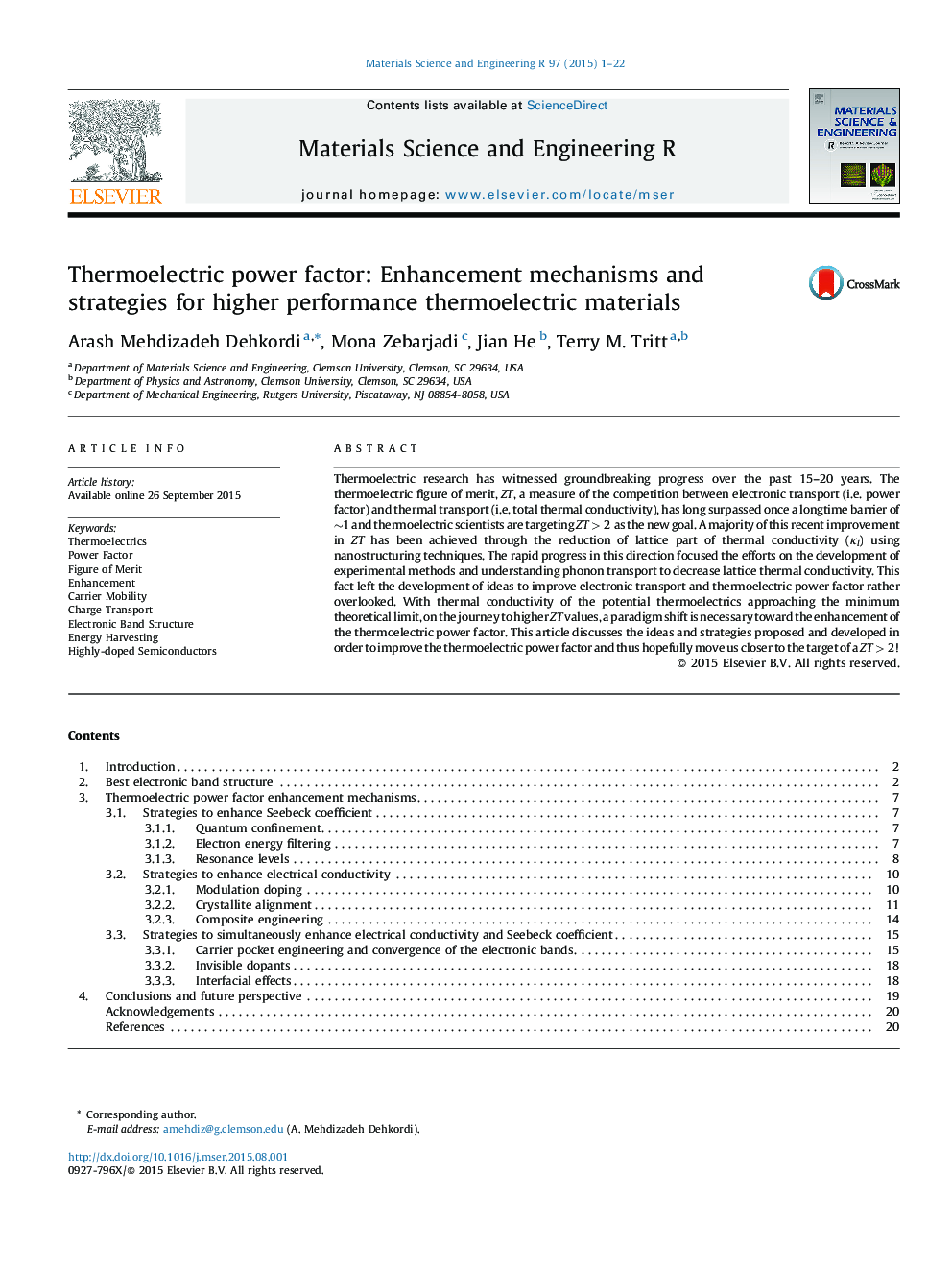 Thermoelectric power factor: Enhancement mechanisms and strategies for higher performance thermoelectric materials