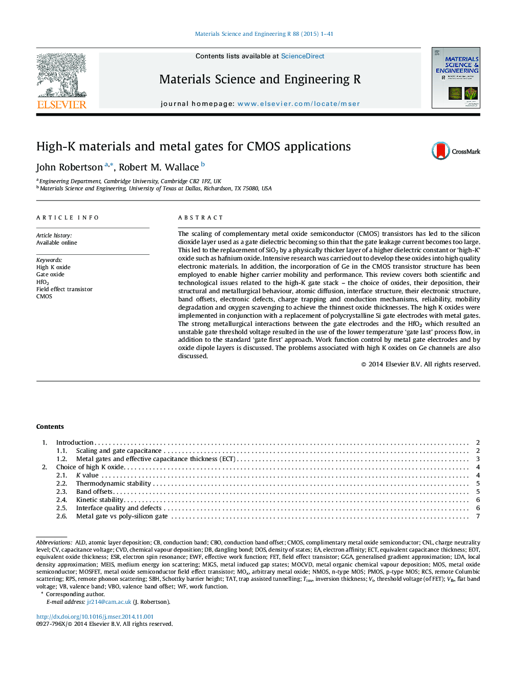 High-K materials and metal gates for CMOS applications