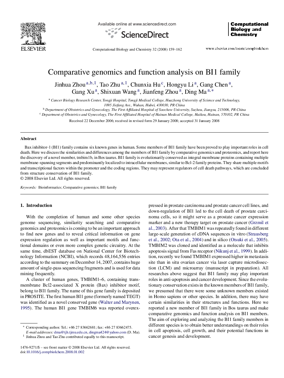 Comparative genomics and function analysis on BI1 family