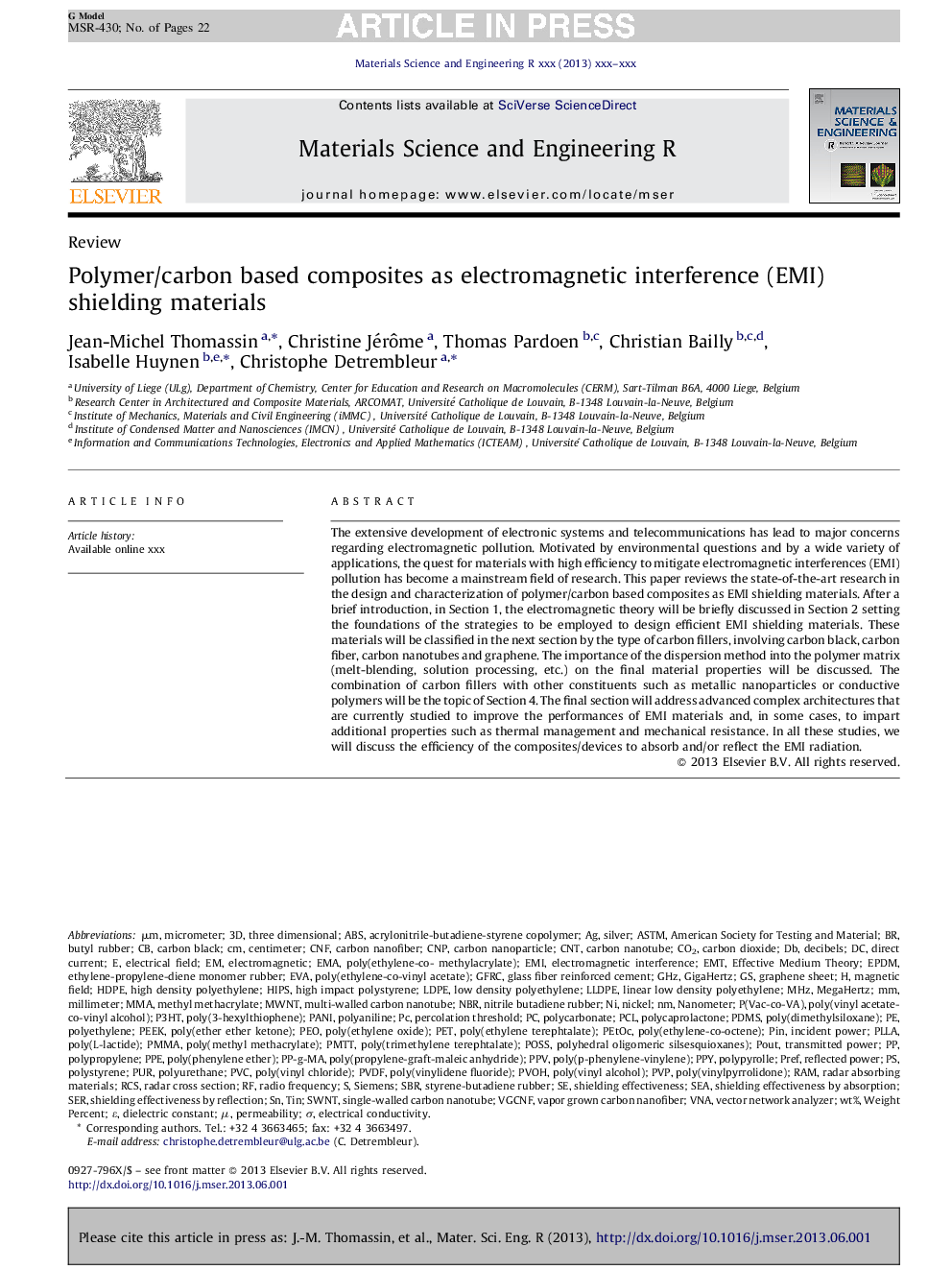 Polymer/carbon based composites as electromagnetic interference (EMI) shielding materials