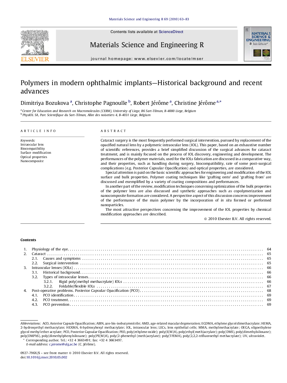 عکس صفحه اول مقاله: Polymers in modern ophthalmic implants—Historical background and recent advances Polymers in modern ophthalmic implants—Historical background and recent advances