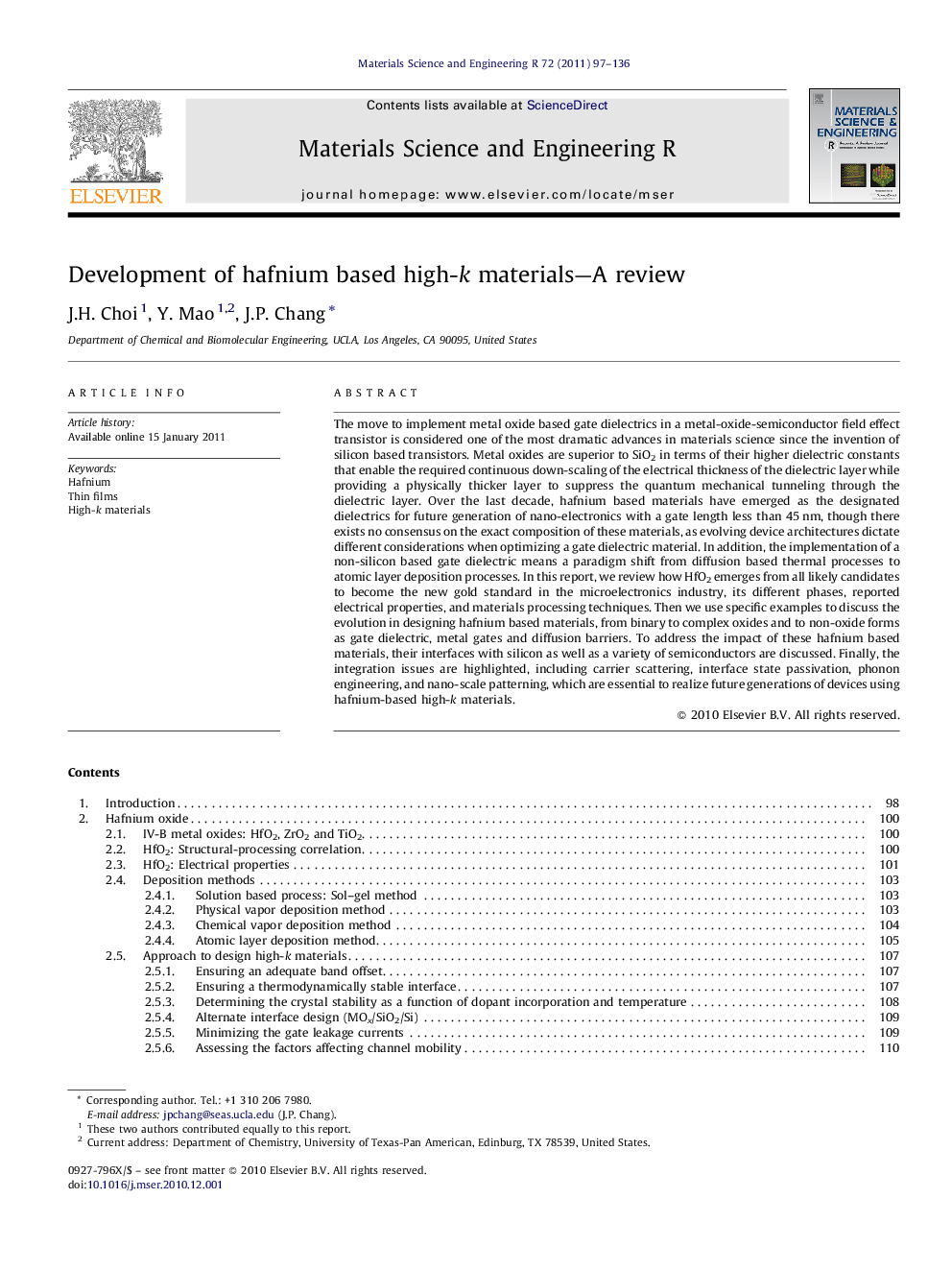 Development of hafnium based high-k materials-A review