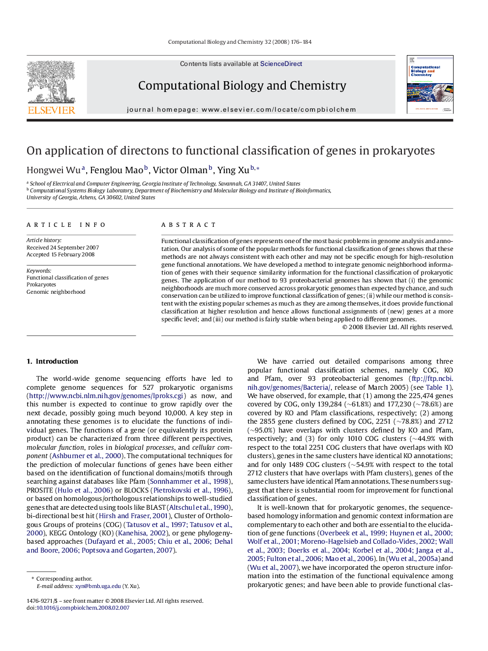 On application of directons to functional classification of genes in prokaryotes