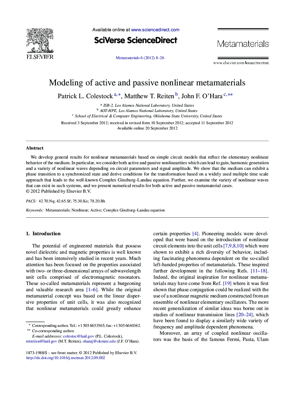 Modeling of active and passive nonlinear metamaterials