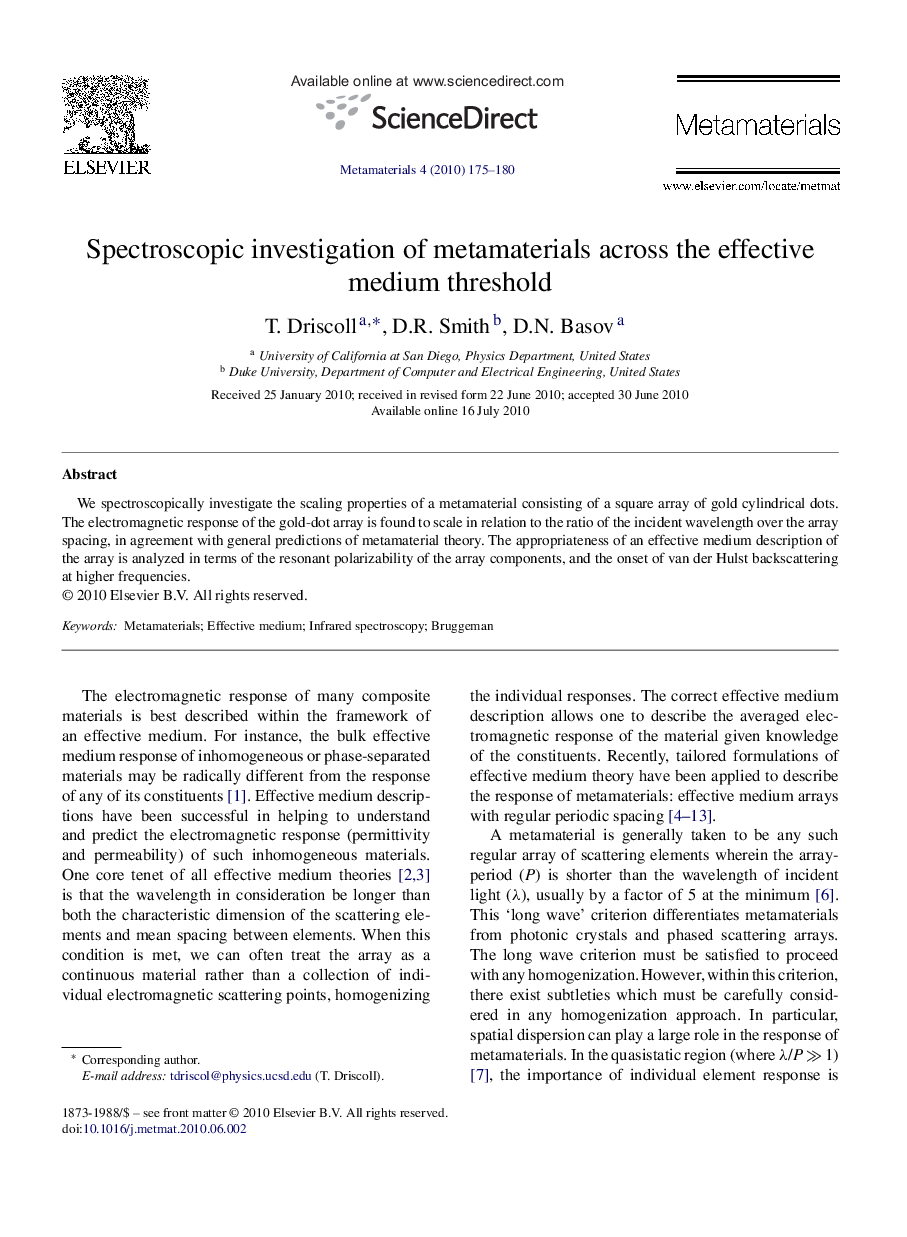 Spectroscopic investigation of metamaterials across the effective medium threshold