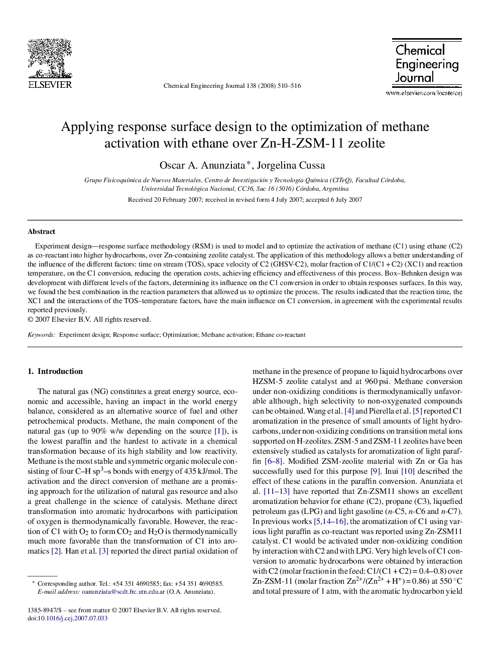 Applying response surface design to the optimization of methane activation with ethane over Zn-H-ZSM-11 zeolite