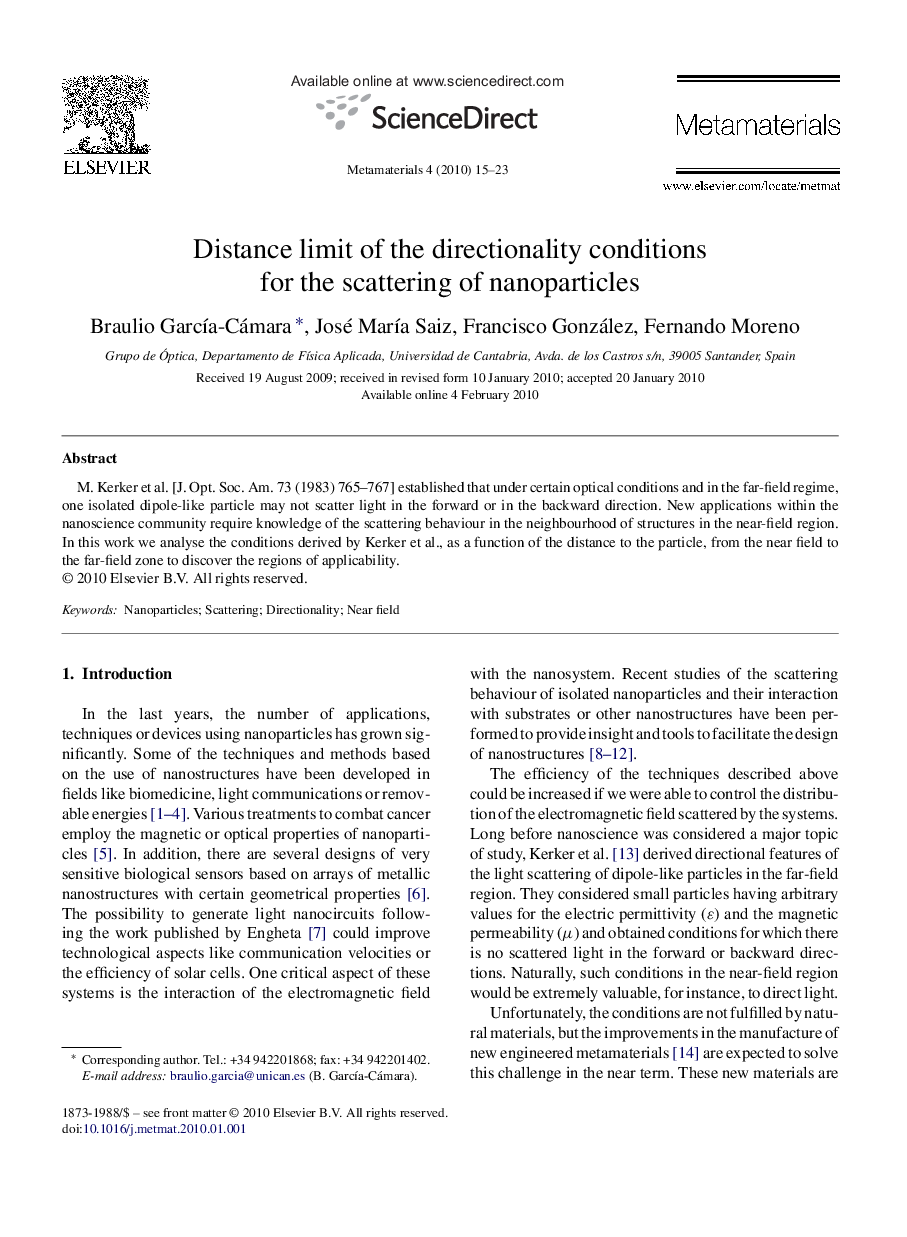 Distance limit of the directionality conditions for the scattering of nanoparticles