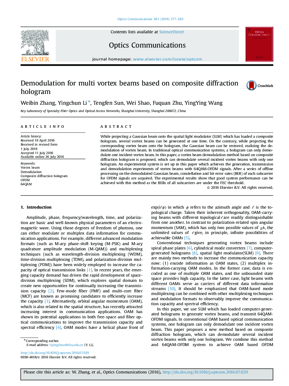 Demodulation for multi vortex beams based on composite diffraction hologram