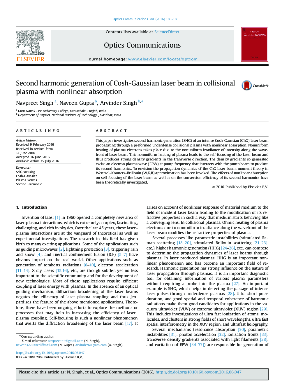 Second harmonic generation of Cosh-Gaussian laser beam in collisional plasma with nonlinear absorption