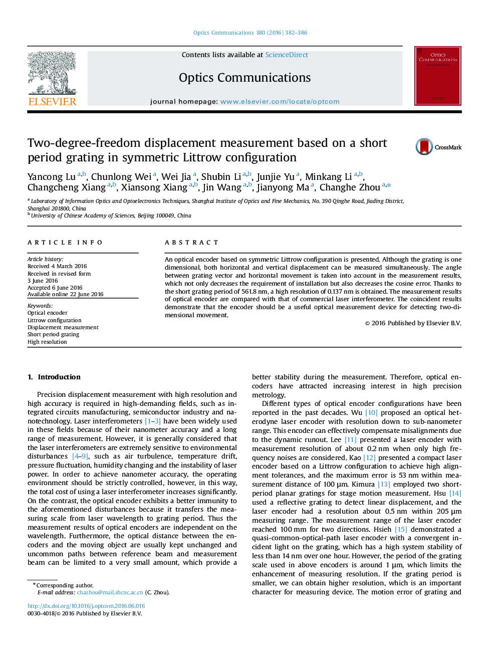 Two-degree-freedom displacement measurement based on a short period grating in symmetric Littrow configuration