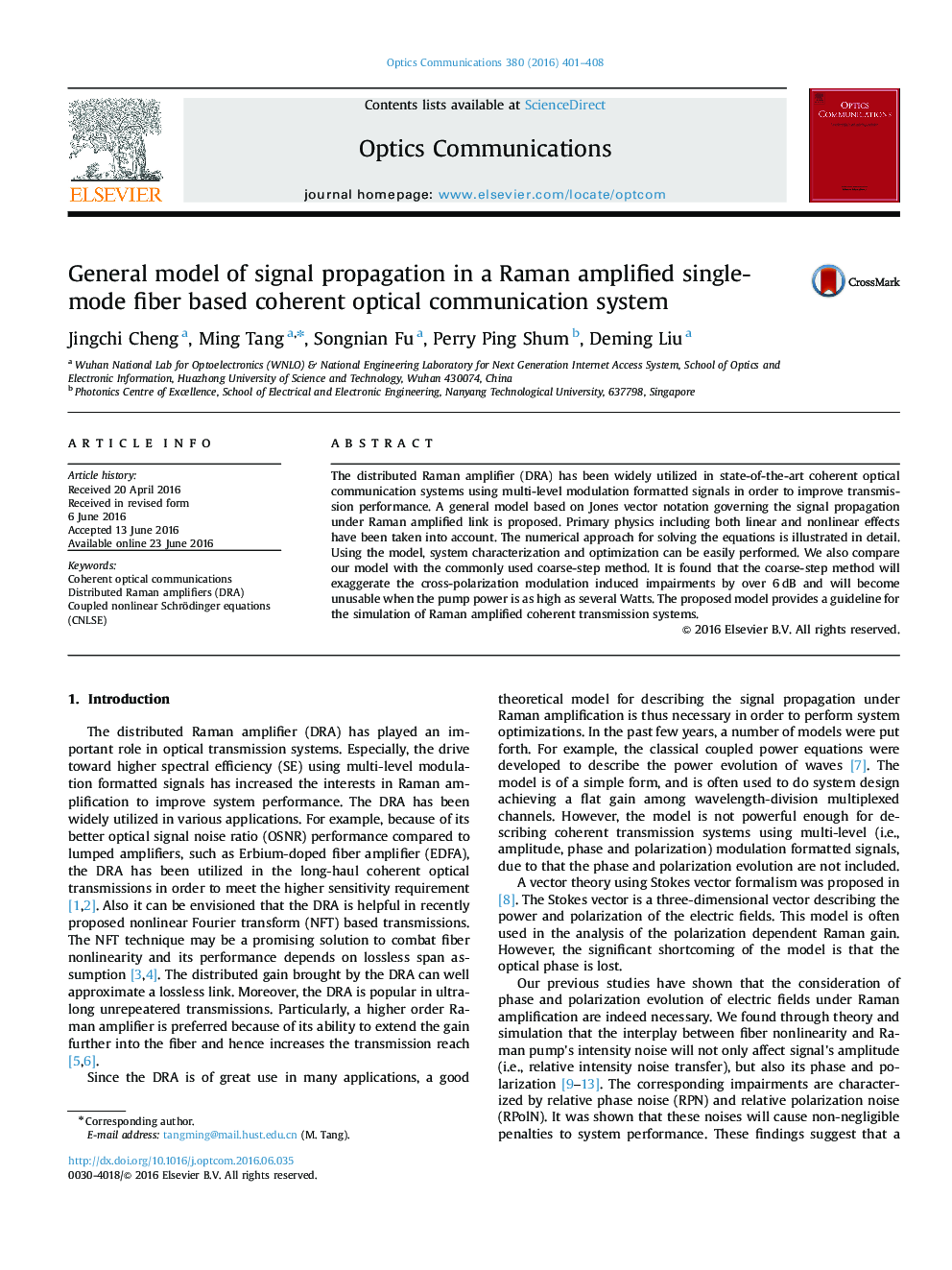 General model of signal propagation in a Raman amplified single-mode fiber based coherent optical communication system