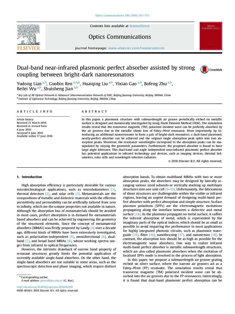Dual-band near-infrared plasmonic perfect absorber assisted by strong coupling between bright-dark nanoresonators