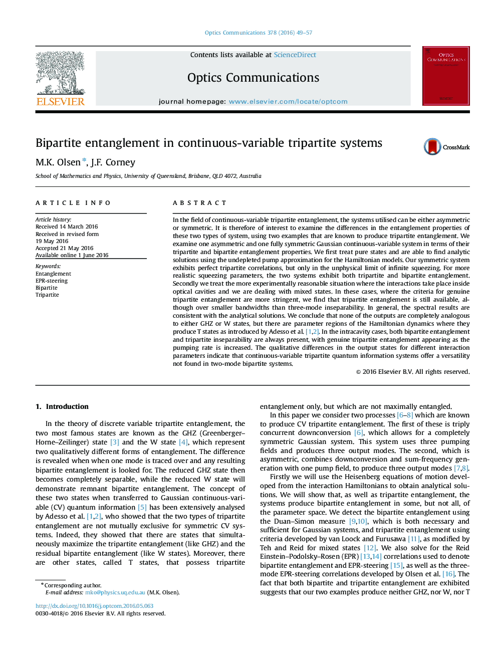 Bipartite entanglement in continuous-variable tripartite systems