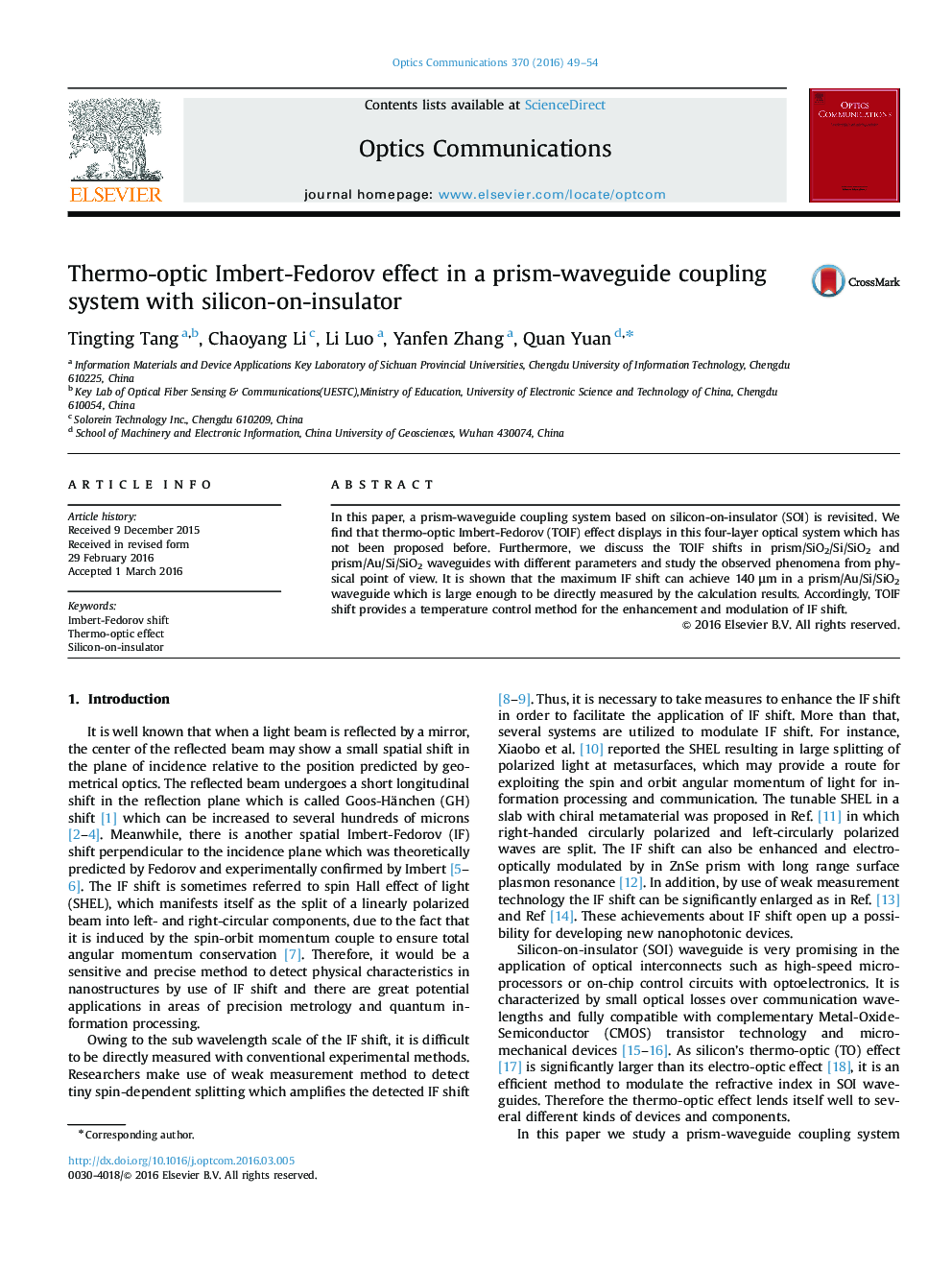 Thermo-optic Imbert-Fedorov effect in a prism-waveguide coupling system with silicon-on-insulator