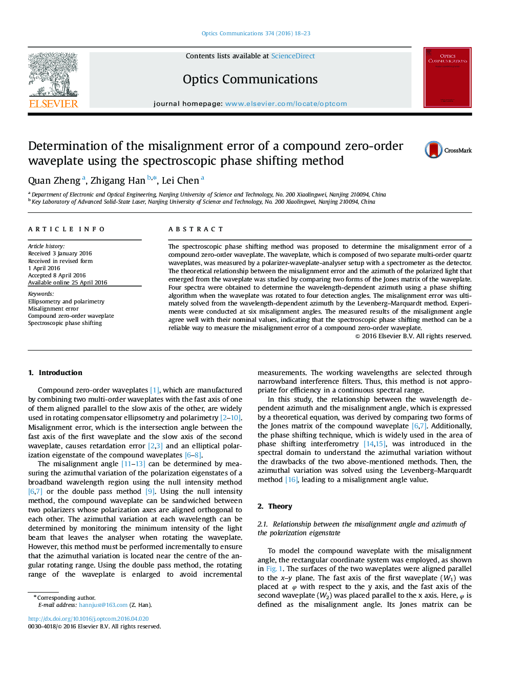 Determination of the misalignment error of a compound zero-order waveplate using the spectroscopic phase shifting method