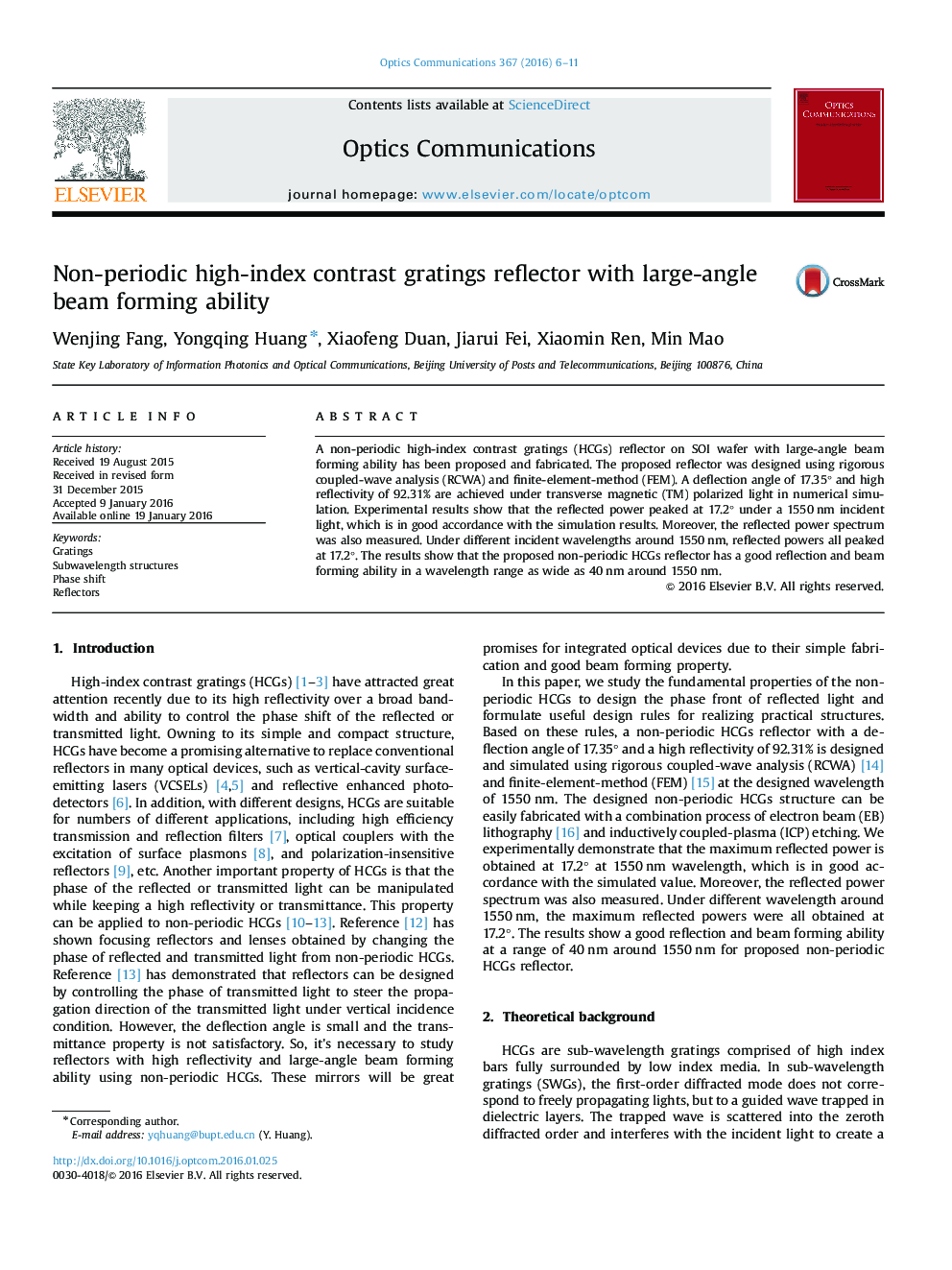 Non-periodic high-index contrast gratings reflector with large-angle beam forming ability