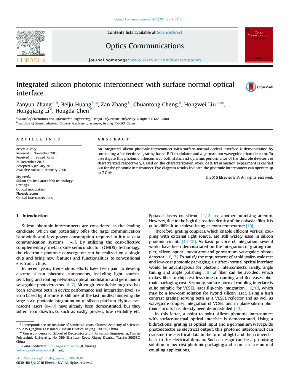 Integrated silicon photonic interconnect with surface-normal optical interface