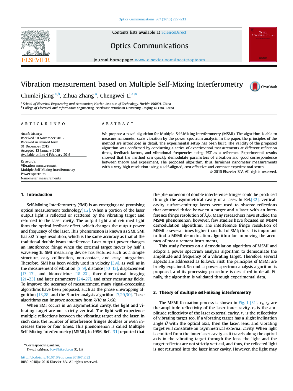 Vibration measurement based on Multiple Self-Mixing Interferometry