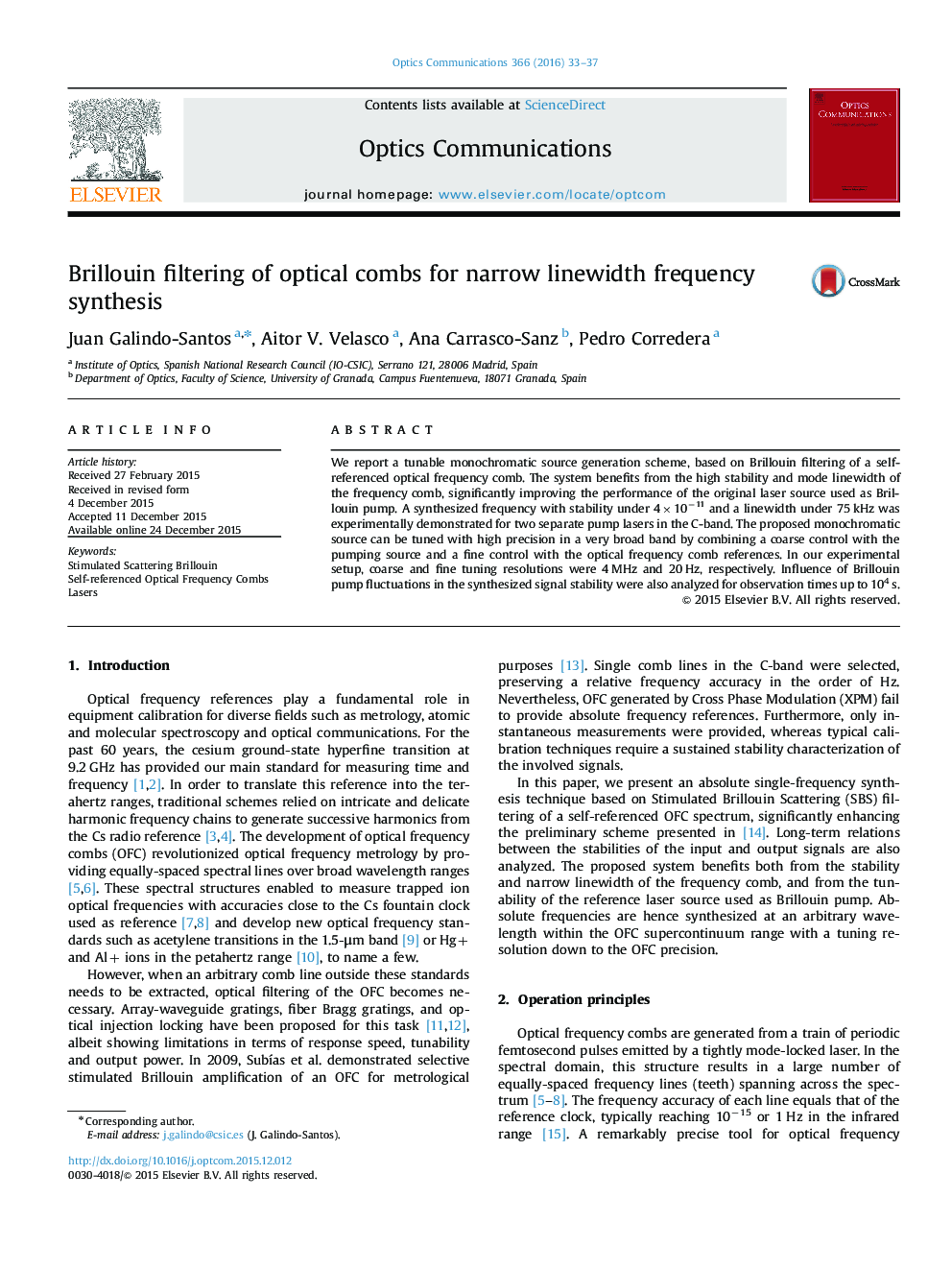 عکس صفحه اول مقاله: Brillouin filtering of optical combs for narrow linewidth frequency synthesis Brillouin filtering of optical combs for narrow linewidth frequency synthesis