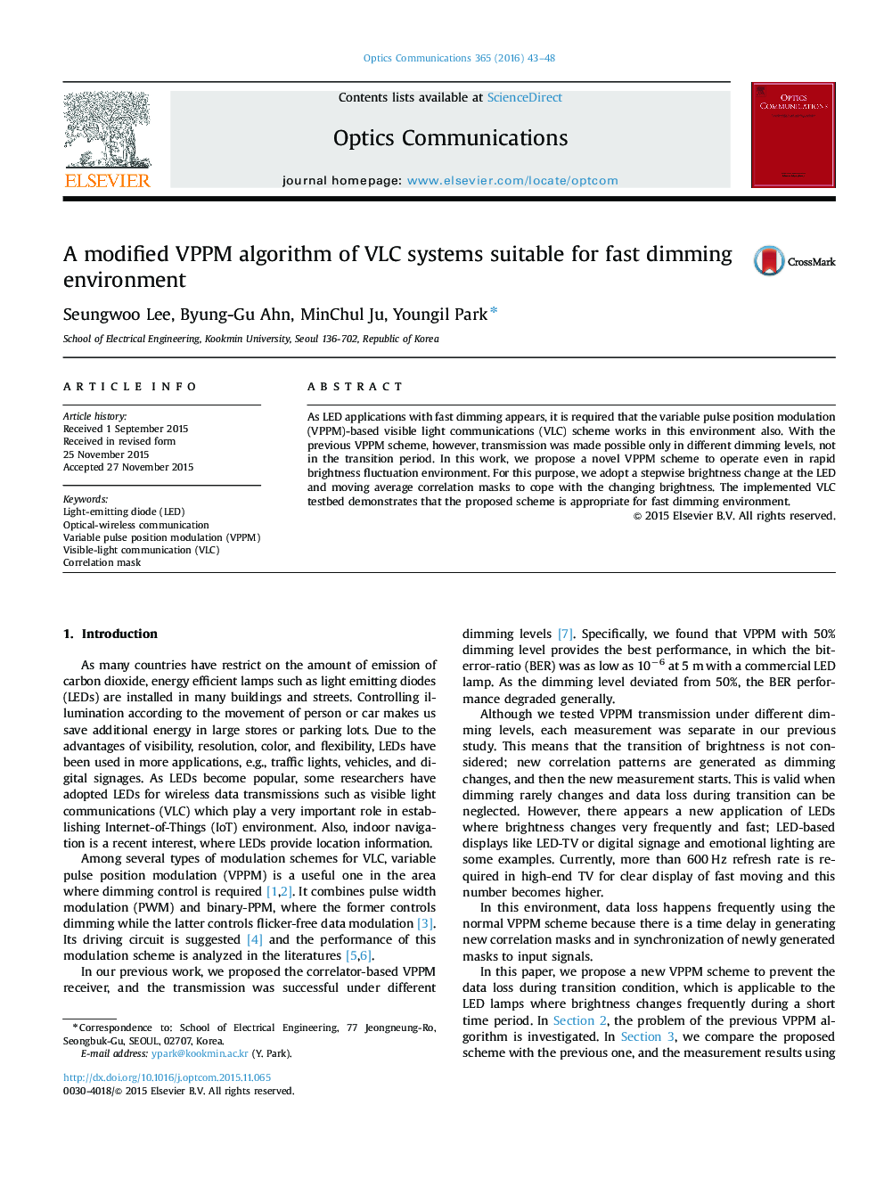 A modified VPPM algorithm of VLC systems suitable for fast dimming environment