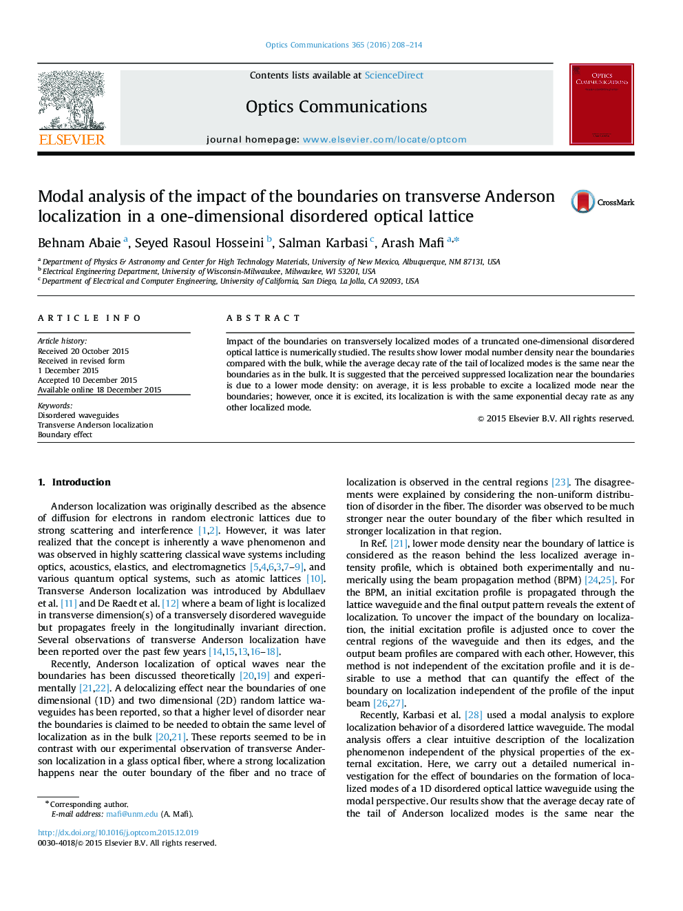 Modal analysis of the impact of the boundaries on transverse Anderson localization in a one-dimensional disordered optical lattice