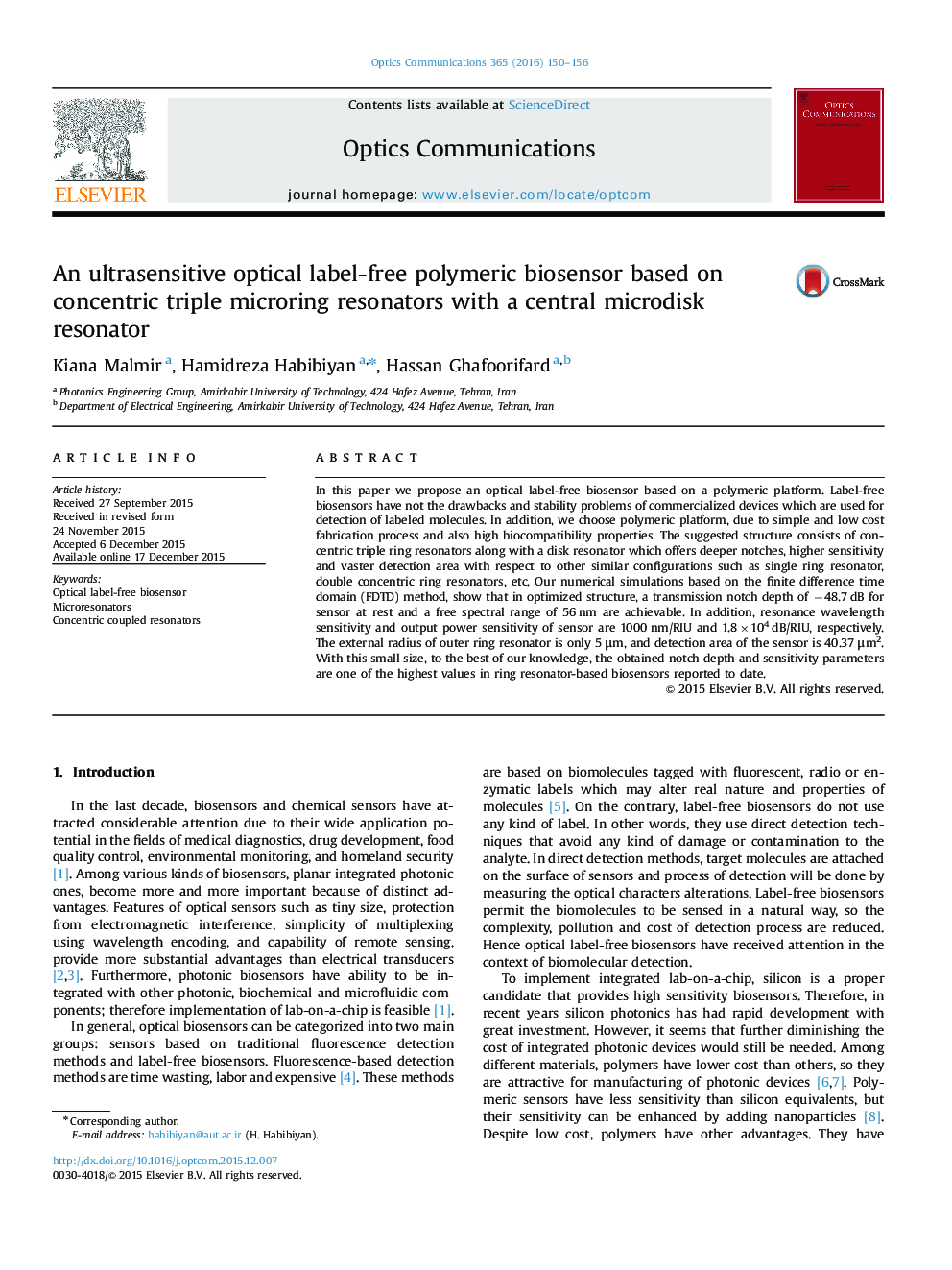 An ultrasensitive optical label-free polymeric biosensor based on concentric triple microring resonators with a central microdisk resonator