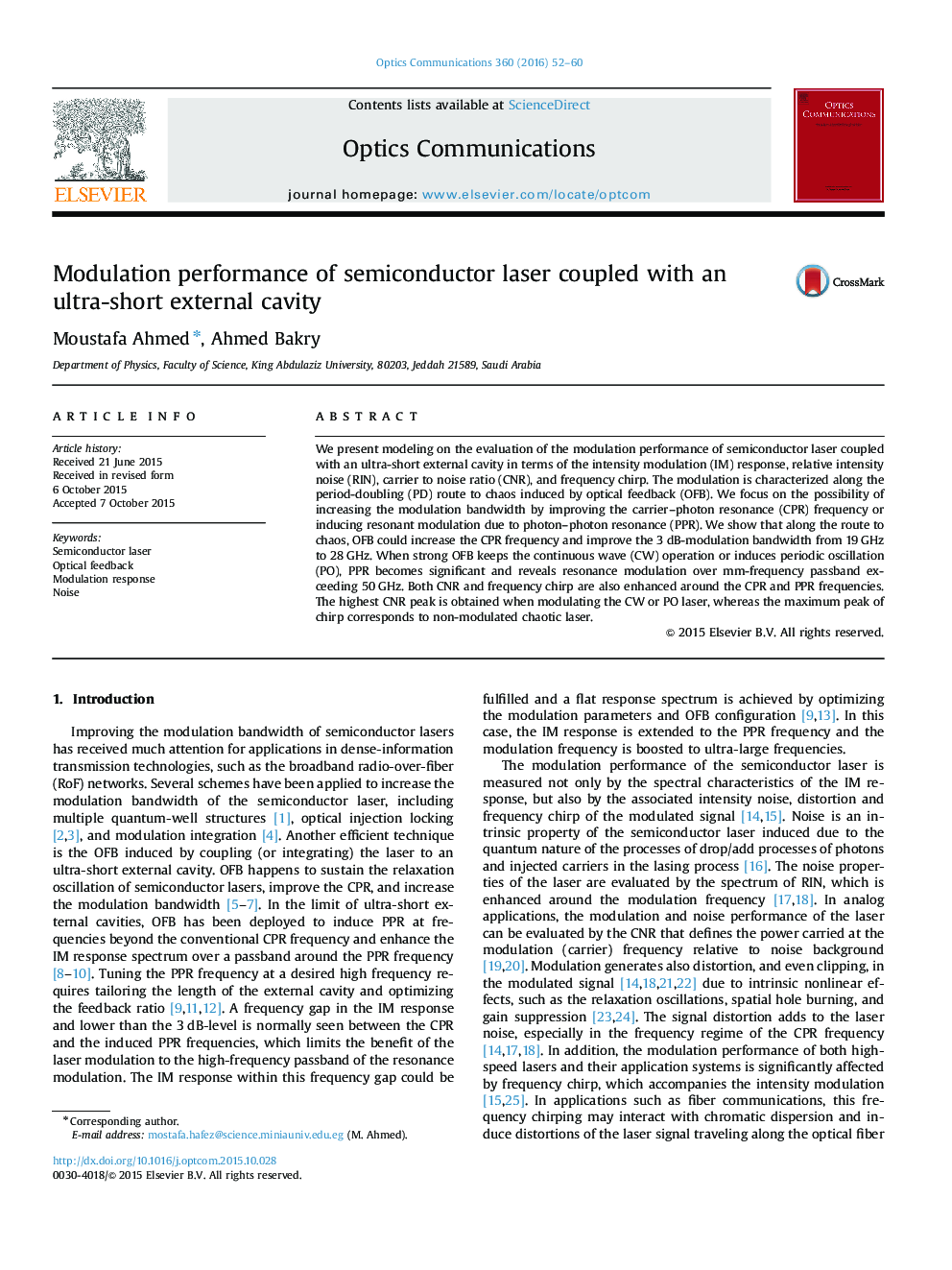 Modulation performance of semiconductor laser coupled with an ultra-short external cavity