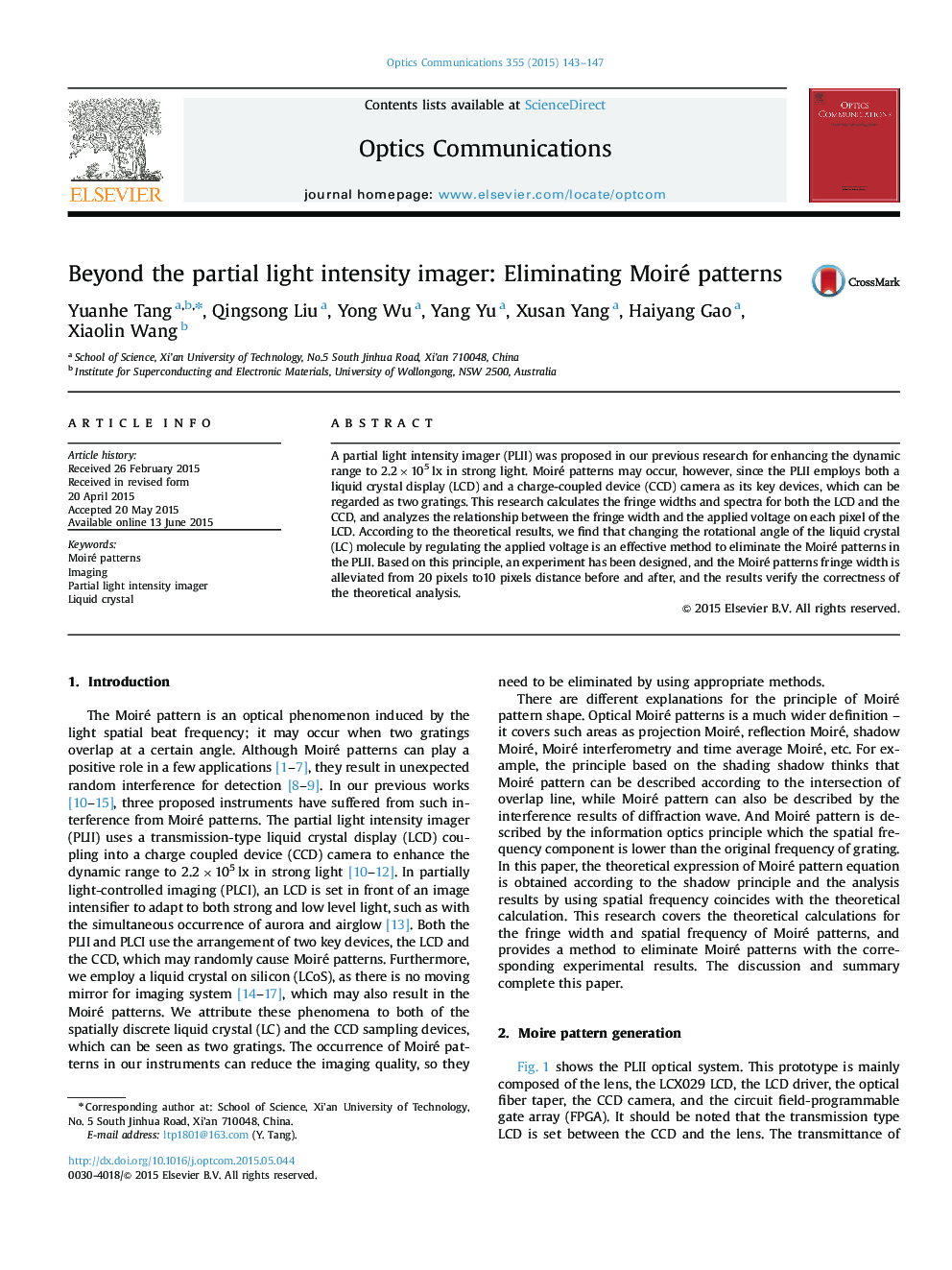 Beyond the partial light intensity imager: Eliminating Moiré patterns