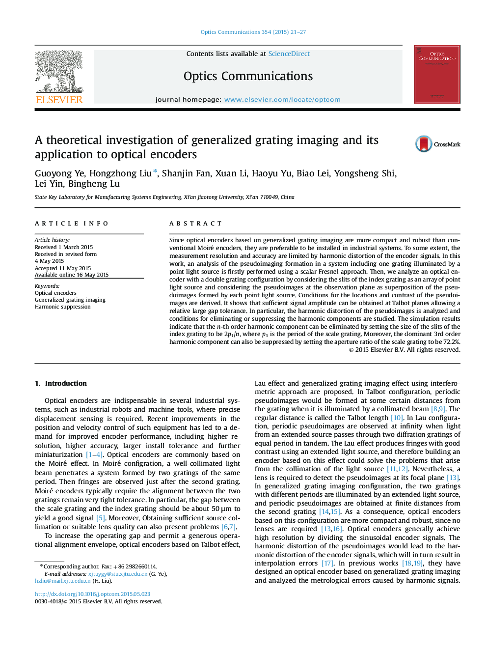 A theoretical investigation of generalized grating imaging and its application to optical encoders