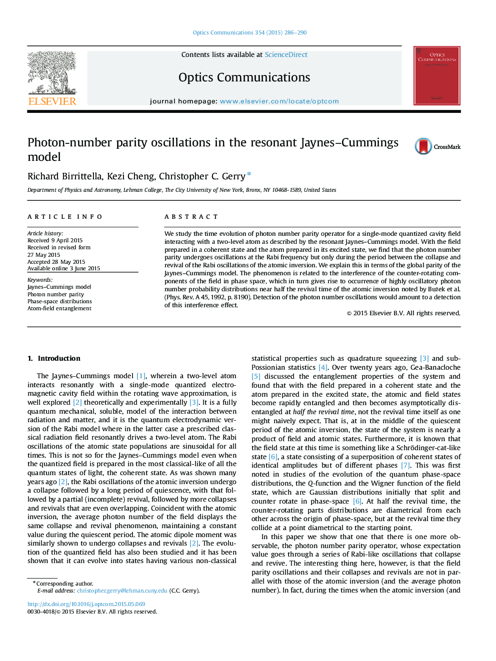 Photon-number parity oscillations in the resonant Jaynes–Cummings model