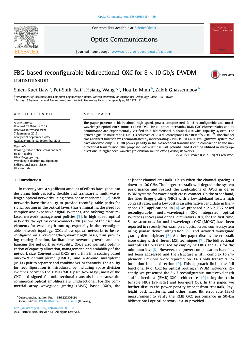 FBG-based reconfigurable bidirectional OXC for 8×10 Gb/s DWDM transmission