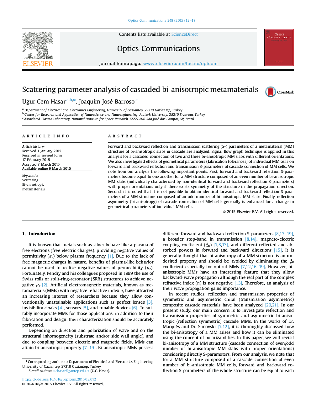 Scattering parameter analysis of cascaded bi-anisotropic metamaterials