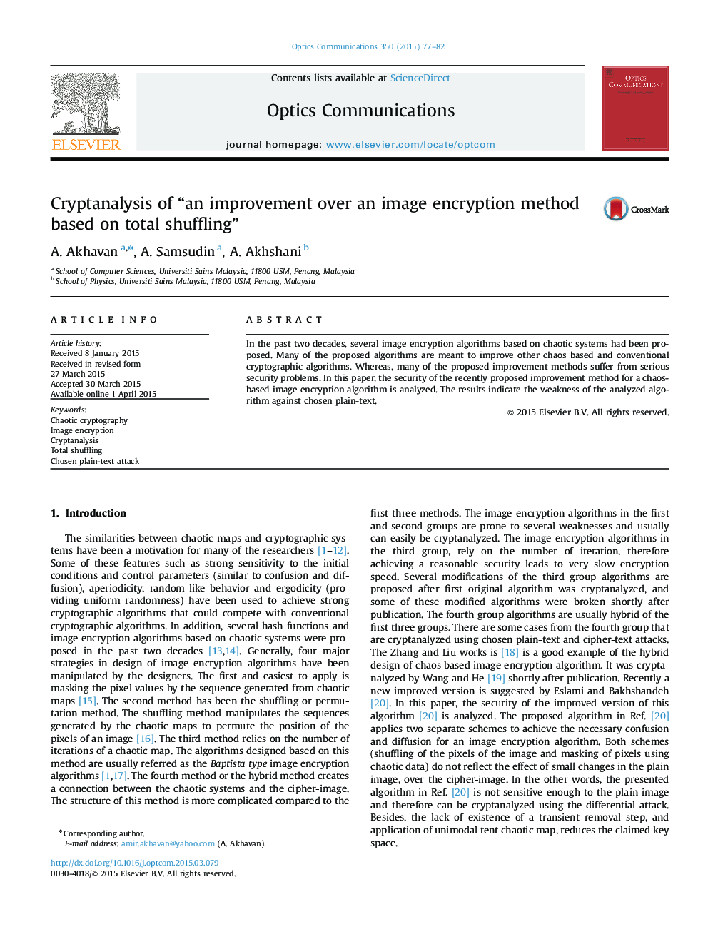 Cryptanalysis of “an improvement over an image encryption method based on total shuffling”