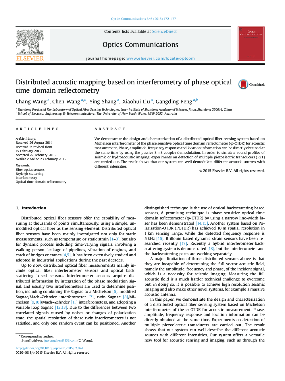 Distributed acoustic mapping based on interferometry of phase optical time-domain reflectometry