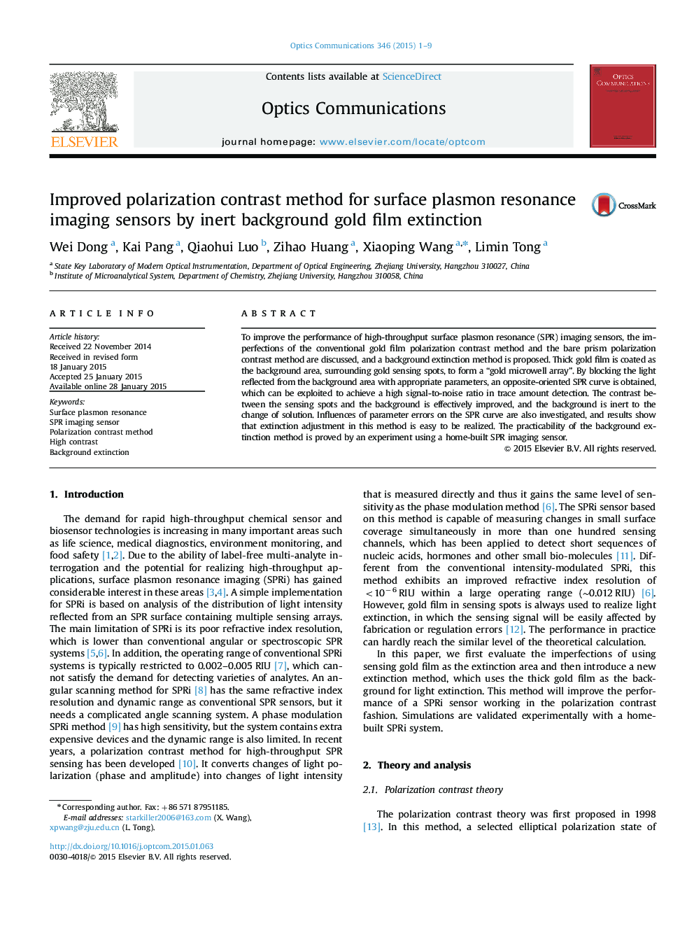 Improved polarization contrast method for surface plasmon resonance imaging sensors by inert background gold film extinction