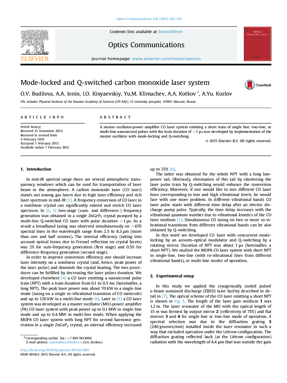 Mode-locked and Q-switched carbon monoxide laser system