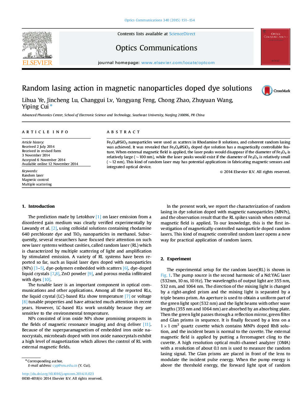 Random lasing action in magnetic nanoparticles doped dye solutions